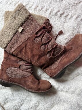 UGG Women's Chestnut Suede Shearling-Trim Knit Panel Lace-Up Boots
